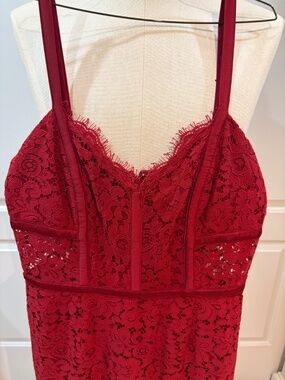 NWT Express Red Lace Midi Dress Size 8 Cocktail Dress Eyelash Lace Bodycon